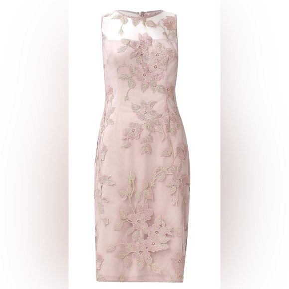 NWT Adrianna Papell Floral Embroidered Sheath Rose Gold Dress Size 12 - Picture 2 of 16